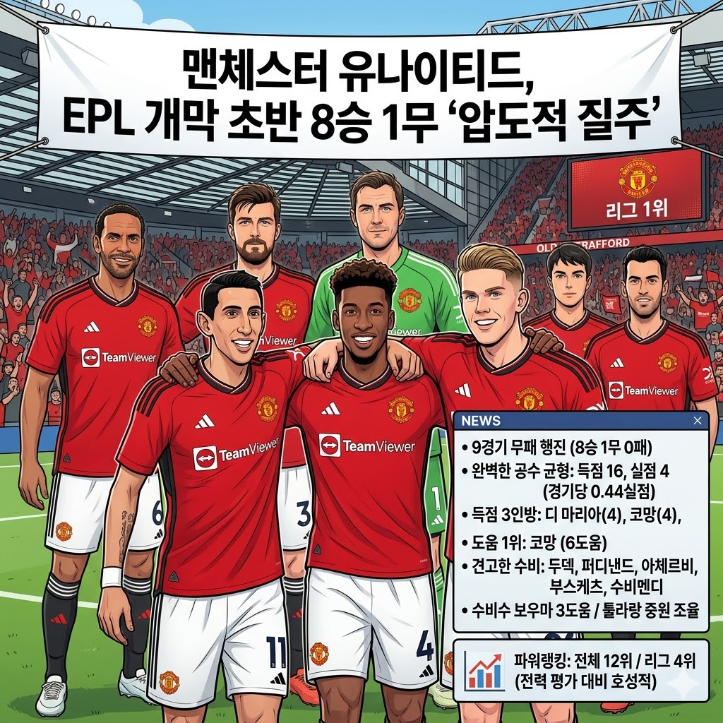맨유, 8승 1무 무패질주…프리미어리그 초반 독주 비