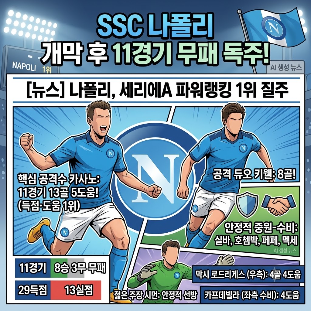 카사노 13골 폭발, 나폴리 11경기 무패 독주