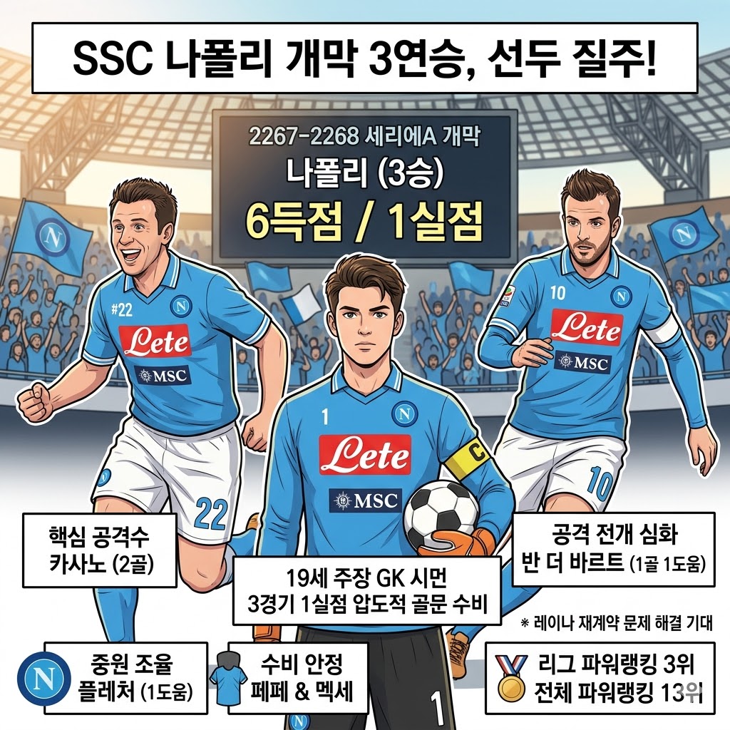 19세 주장 시먼의 나폴리, 3전 3승 돌풍