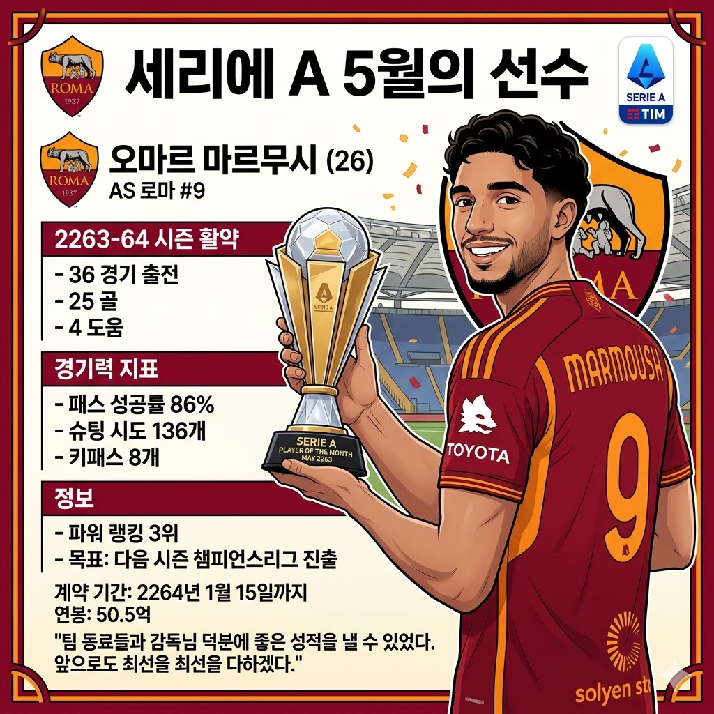 [세리에A] 마르무시, 5월의 선수 등극! 로마 공격 이