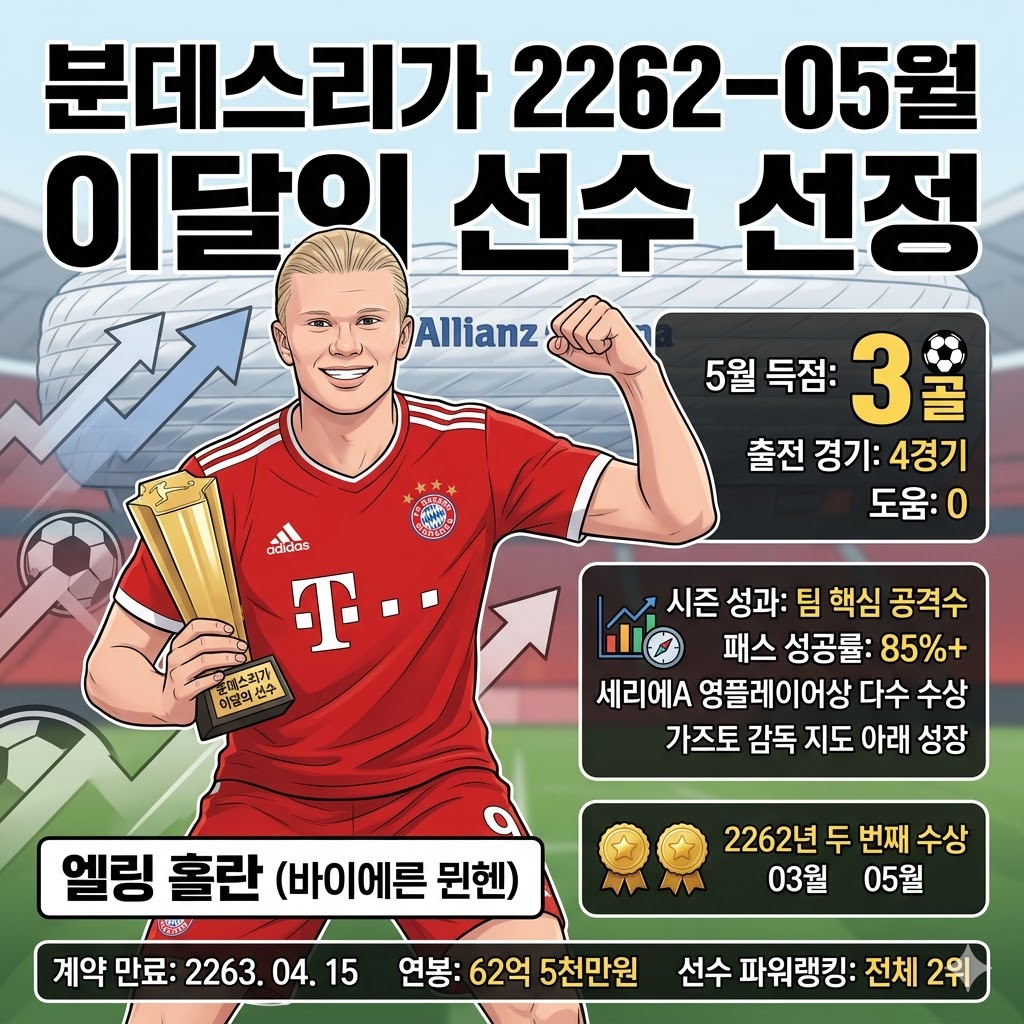 [괴물 공격수] 홀란, 2262년 5월에도 이달의 선수!