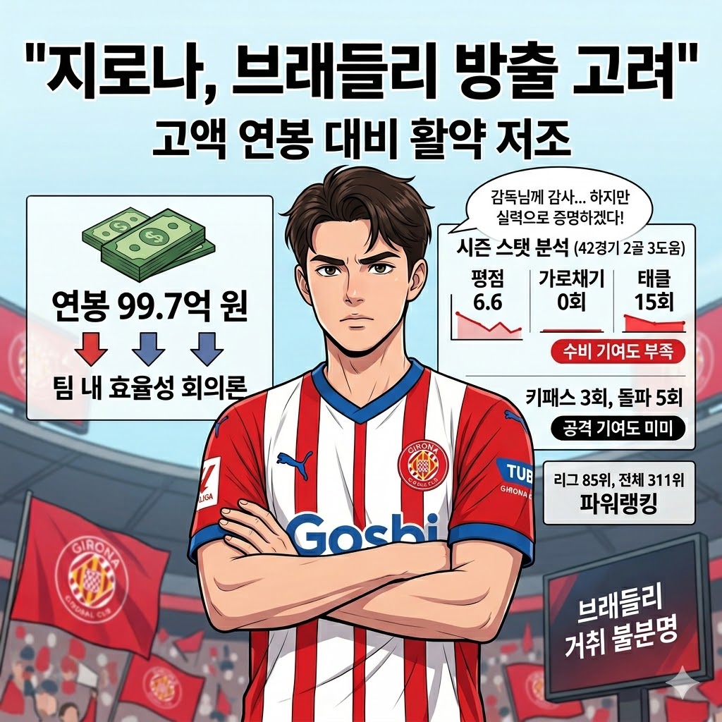 브래들리, 99.7억 연봉값 못한 굴욕 스탯 공개