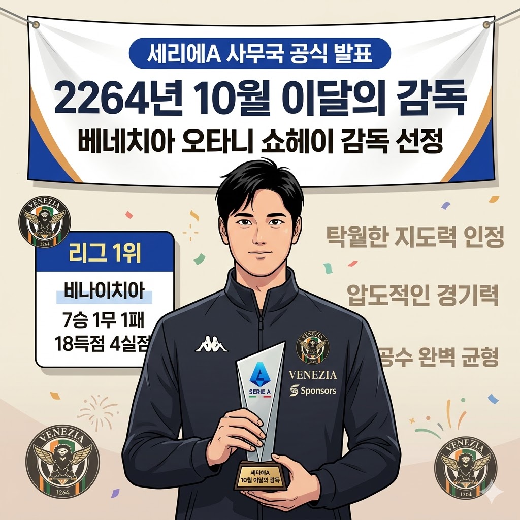 오타니 마법! 베네치아, 세리에A 10월 감독상