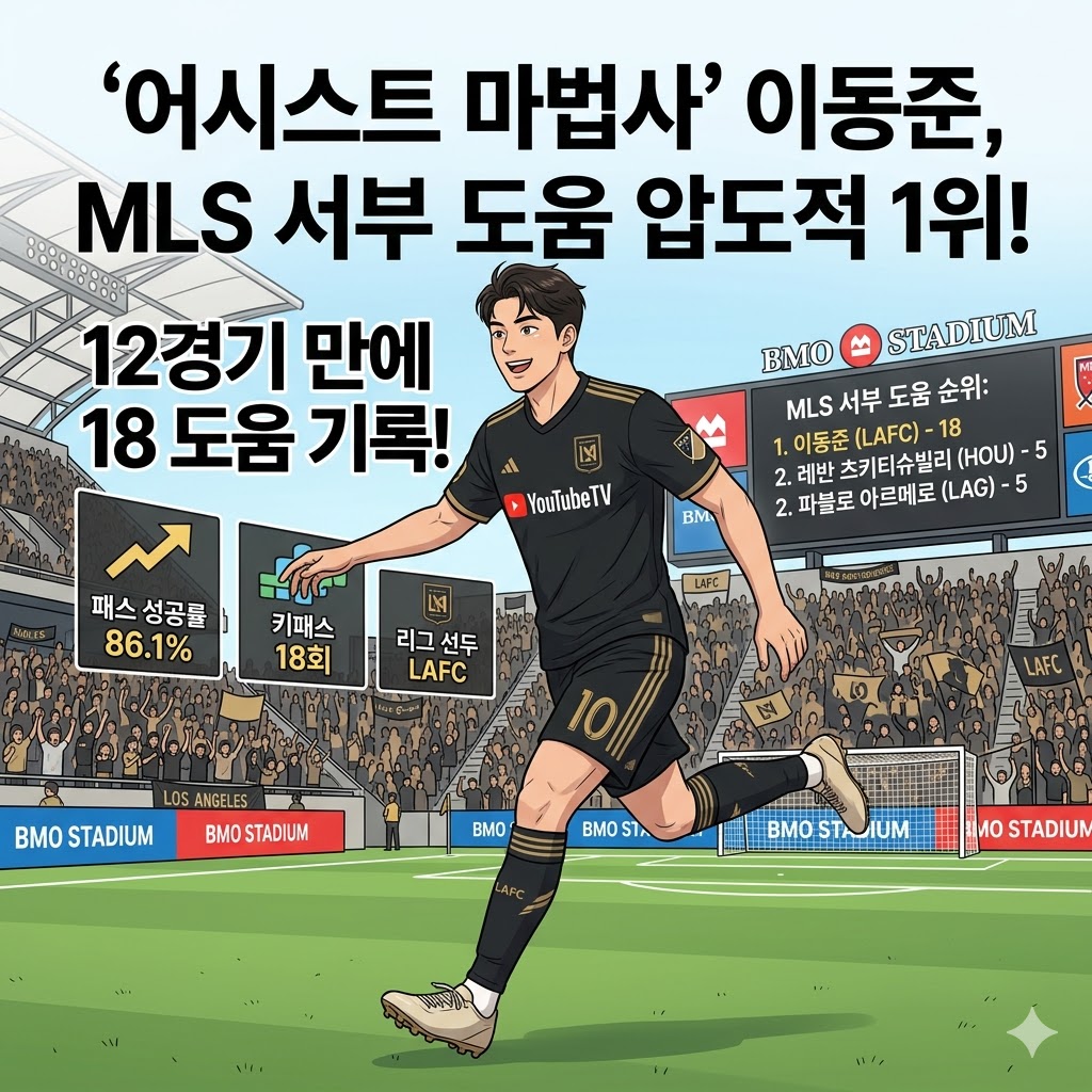 이동준, MLS 서부 리그 도움 폭격 1위 등극MLS 서부