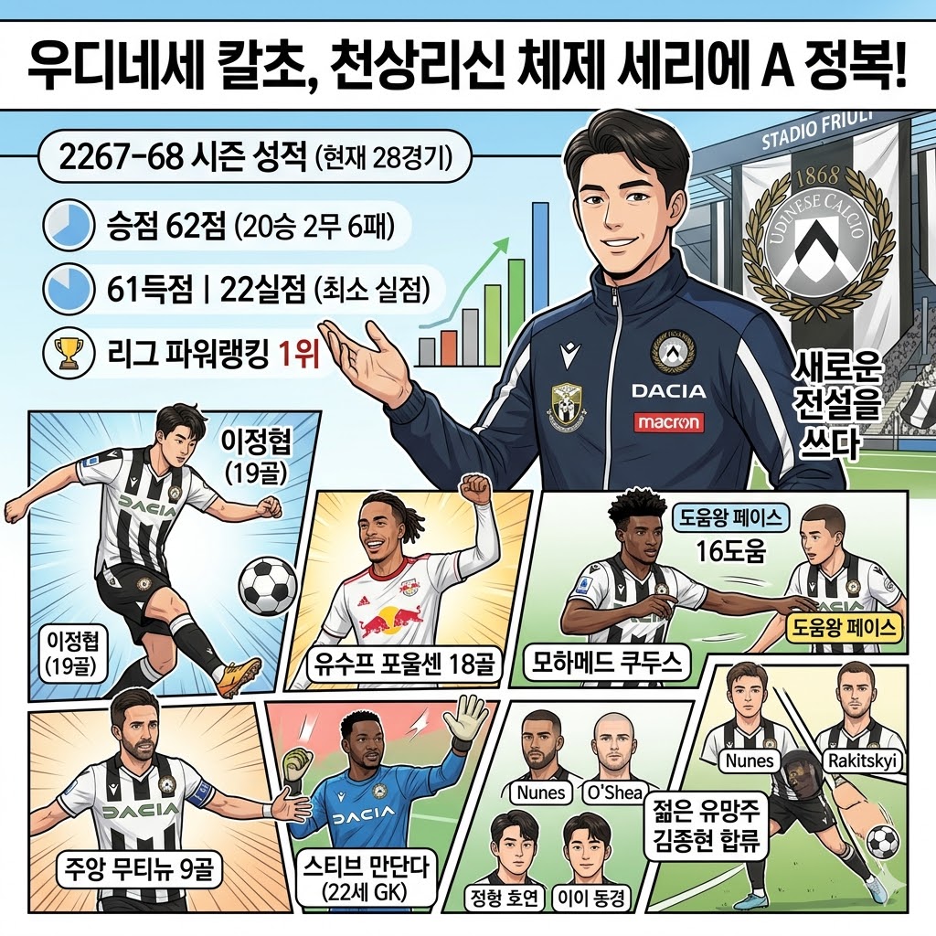 천상리신의 우디네세, 세리에A 무적행진 중