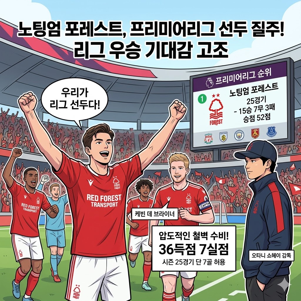 노팅엄 포레스트, 7실점 철벽수비로 우승 독주