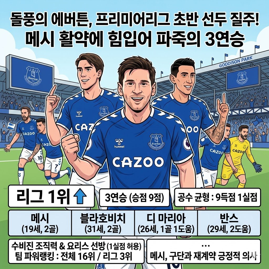 에버튼 돌풍[!] 메시 앞세워 EPL 초반 점령