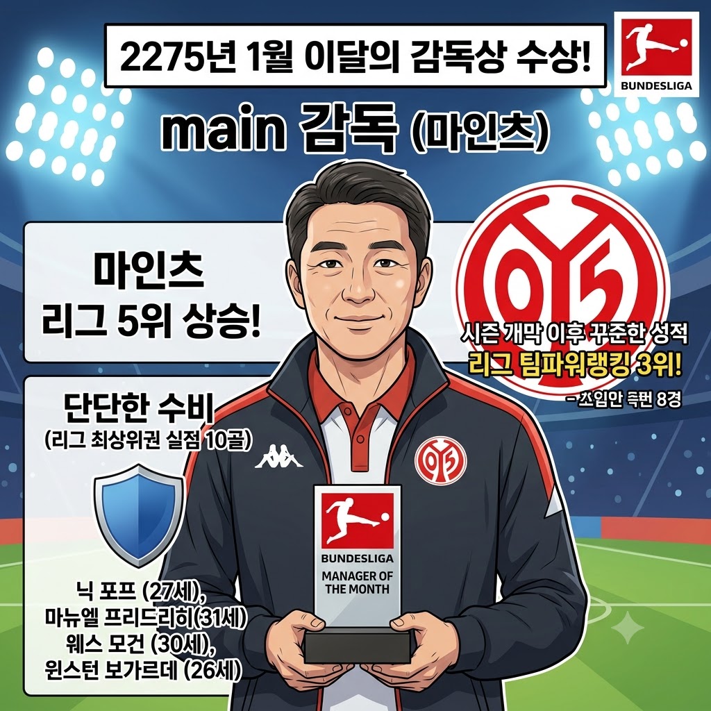 철벽 수비의 마인츠, main 감독이 1월의 주인공