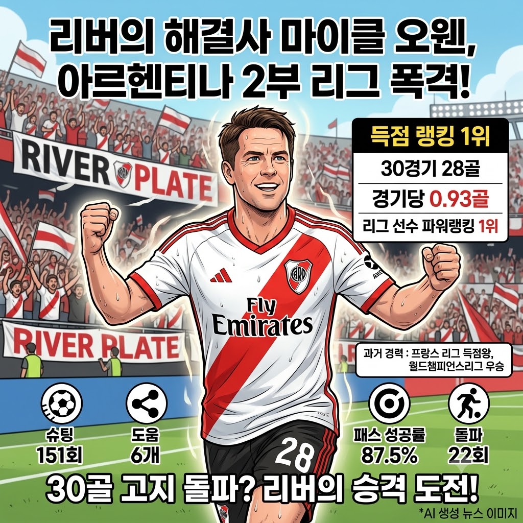 아르헨 2부 정복한 오웬, 30경기 28골의 괴물 득점력