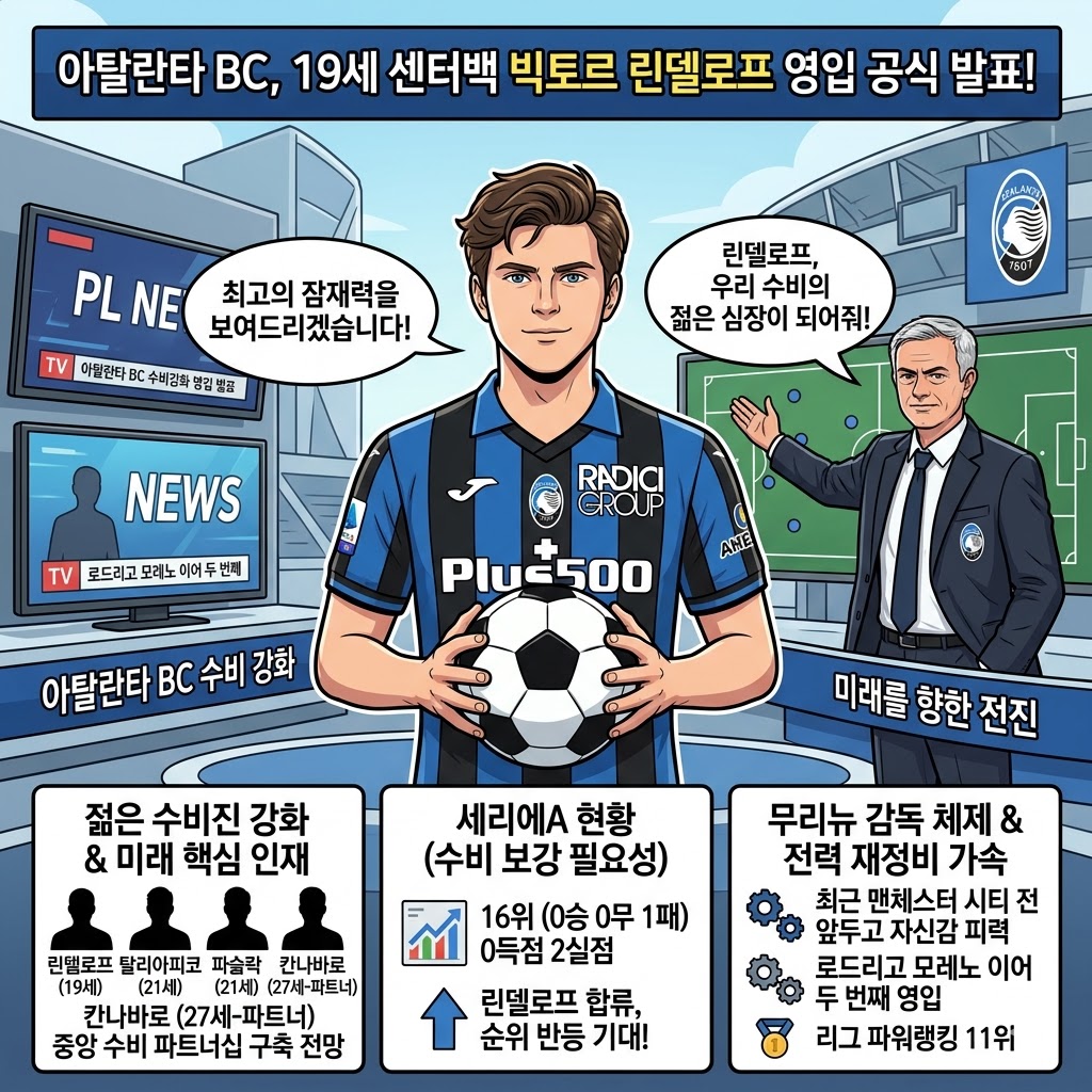 아탈란타, 19세 린델로프 영입…수비 혁신 시동