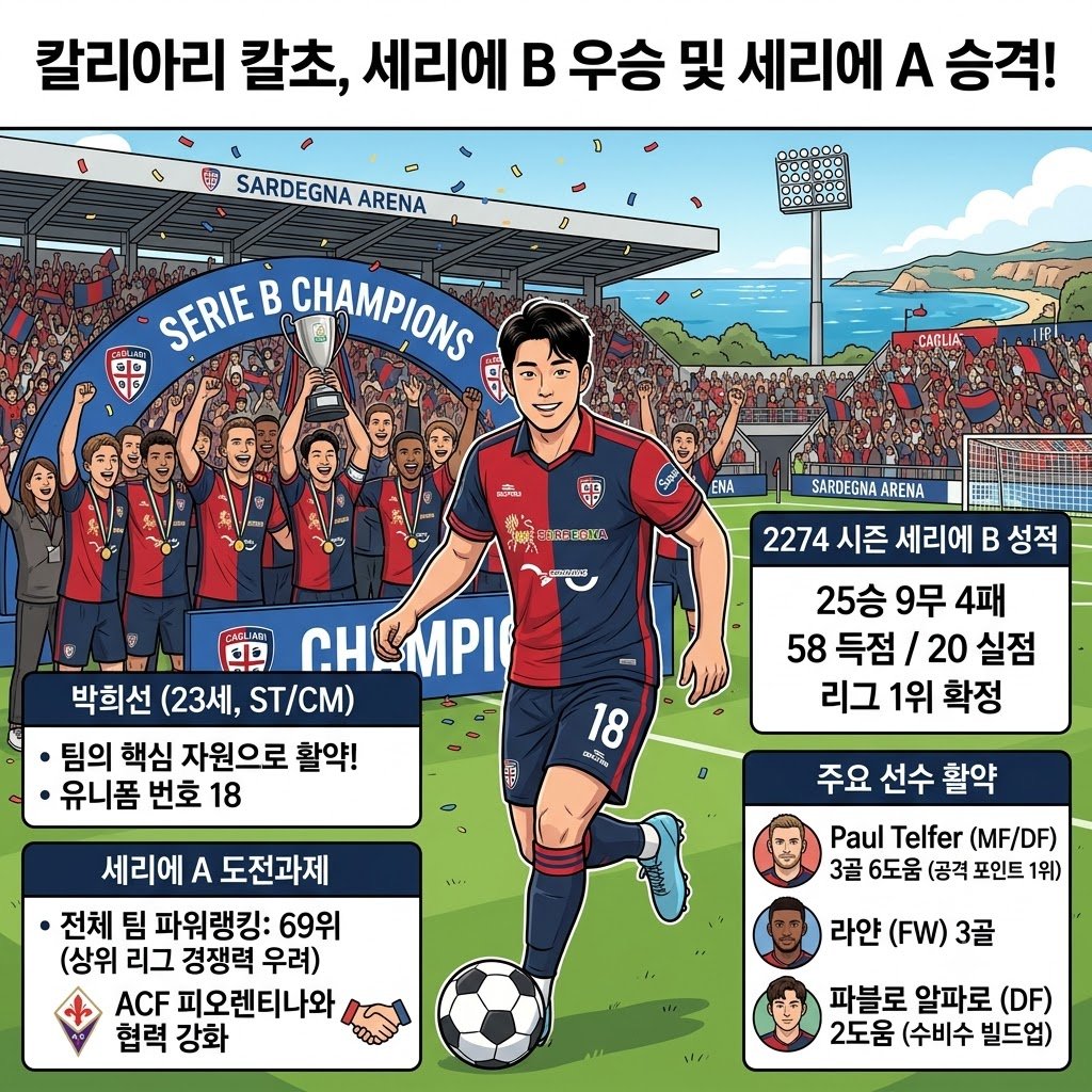 칼리아리, 세리에B 압도 우승! 세리에A에서도 통할까