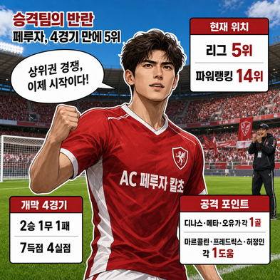 승격팀의 반란, 페루자 4경기 만에 5위 안착