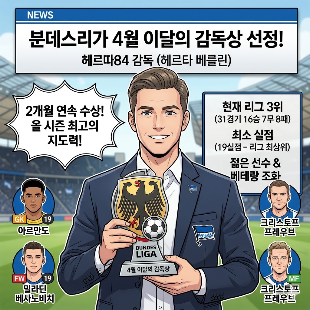 헤르따84, 분데스리가 2개월 연속 [이달의 감독] 석권