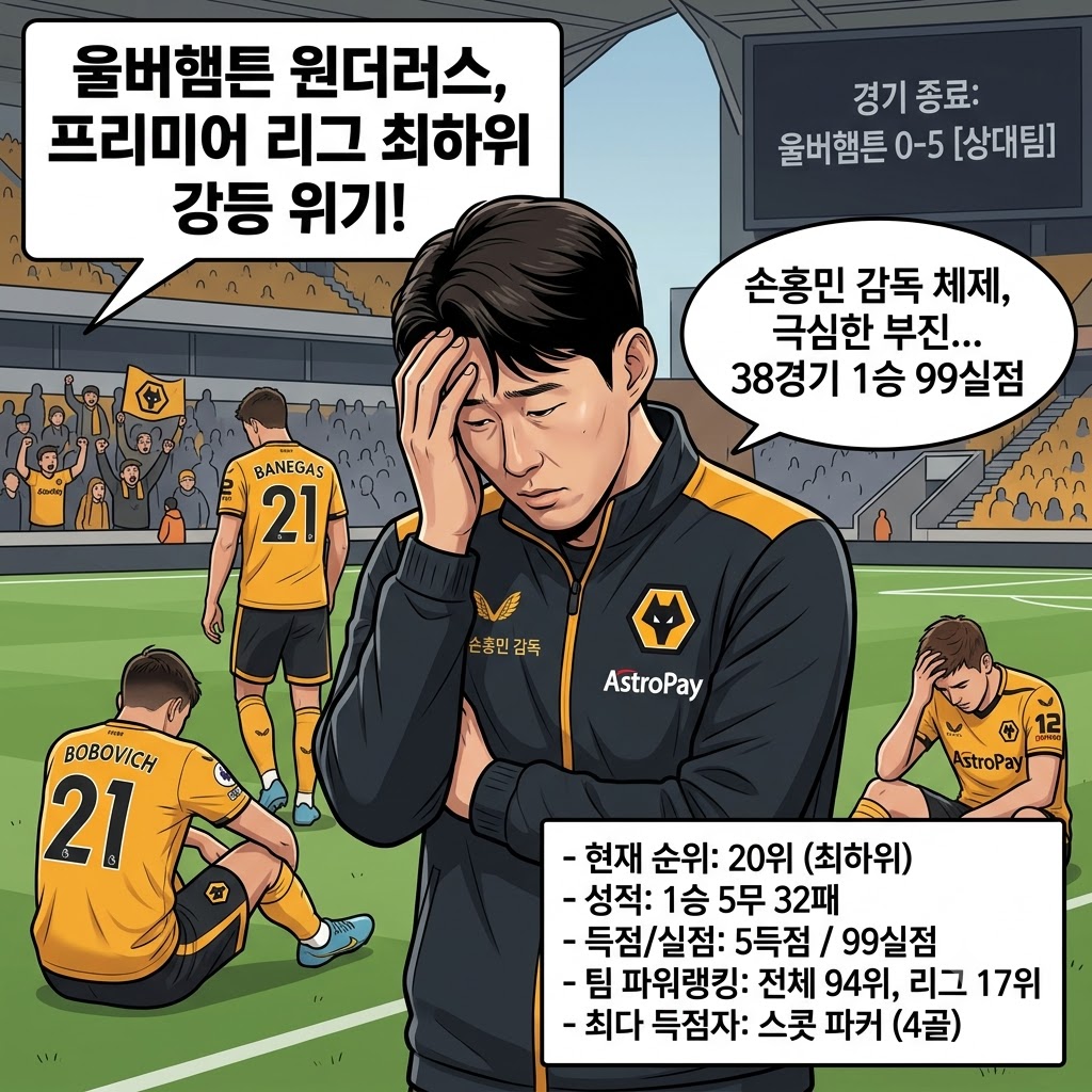 손홍민호 울버햄튼, 1승 32패 역대급 추락…강등 확정