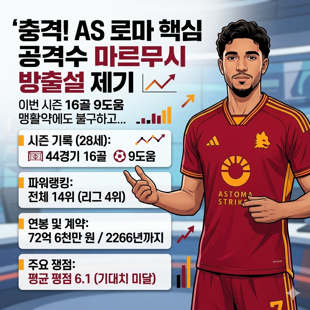 충격! 로마 맹활약 주포, 연봉 72억인데 방출설?