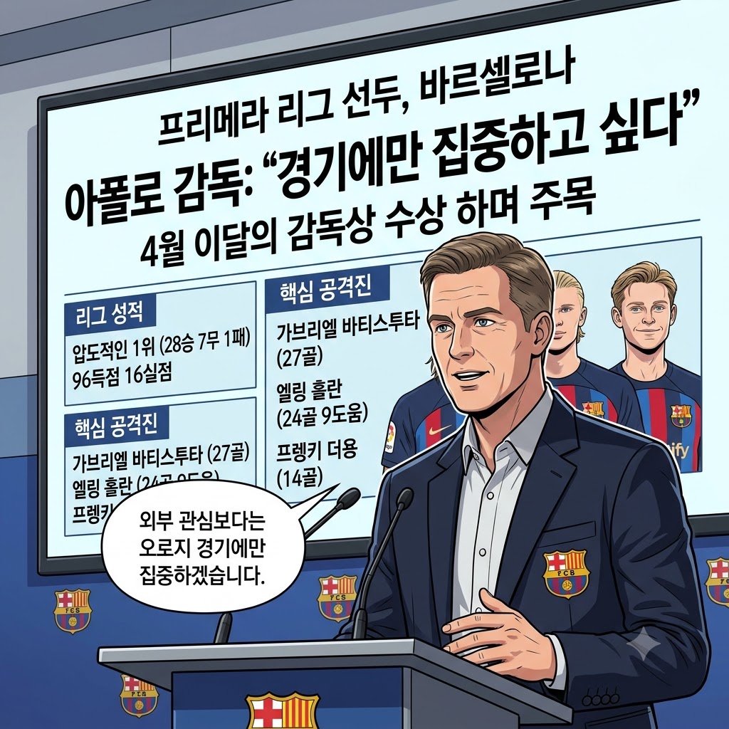 아폴로 감독 [경기만 집중] 선언, 28승 바르사 질주