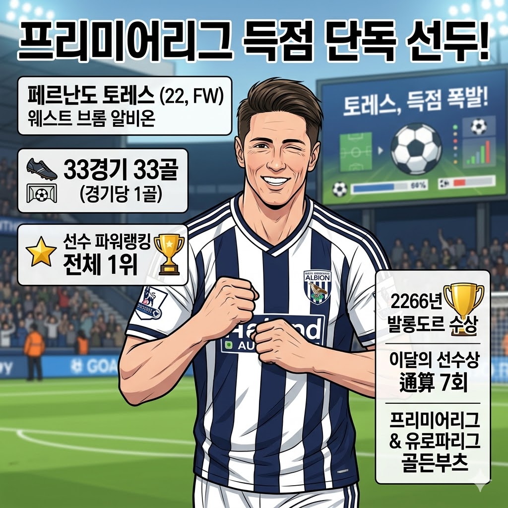토레스, 33경기 33골! 프리미어리그 득점왕 독주