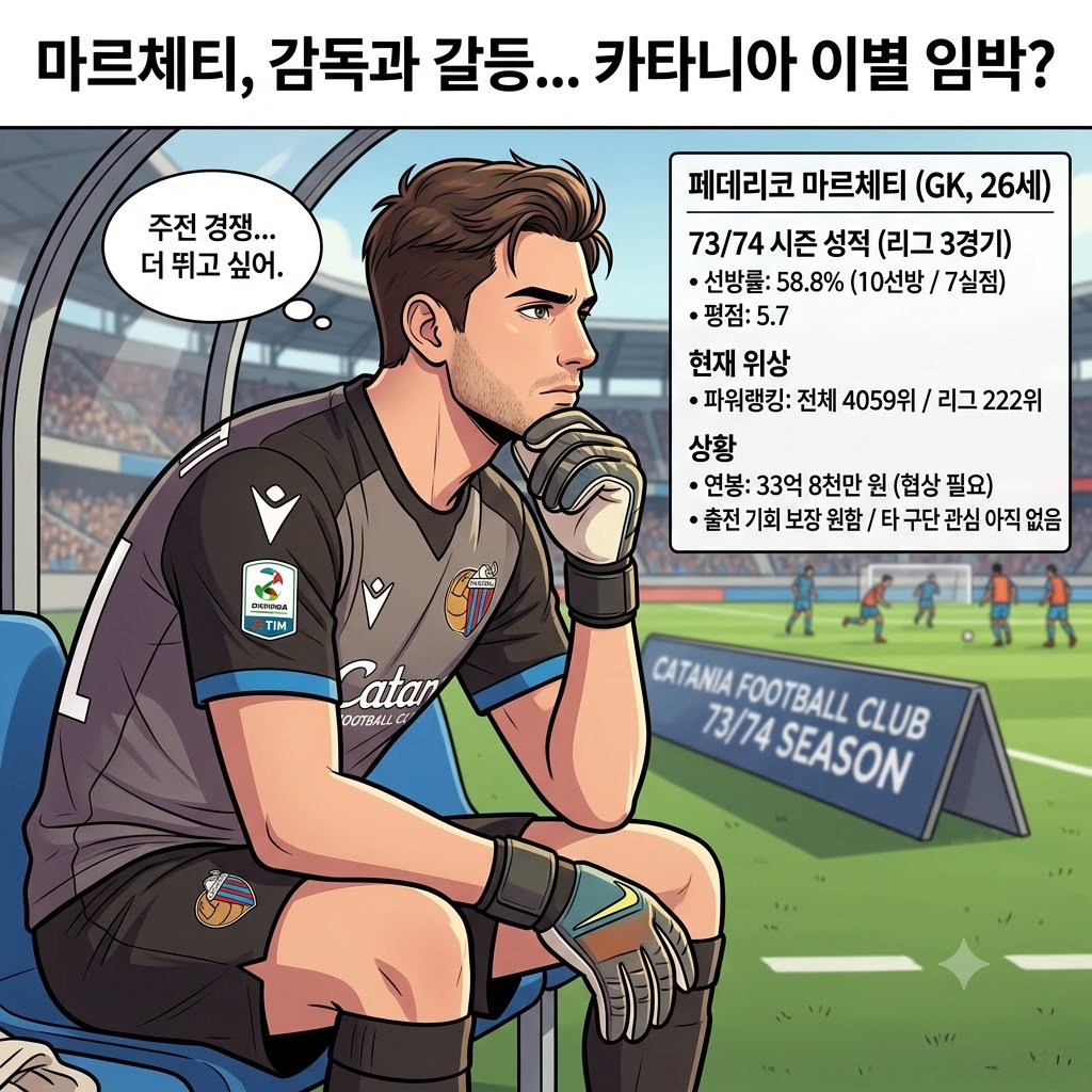 마르체티, 벤치 신세에 폭발…카타니아 이탈 초읽기
