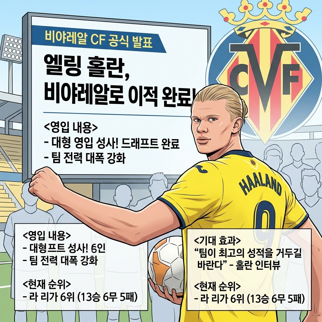 비야레알, 홀란 깜짝 영입! 공격진 판도 바뀐다