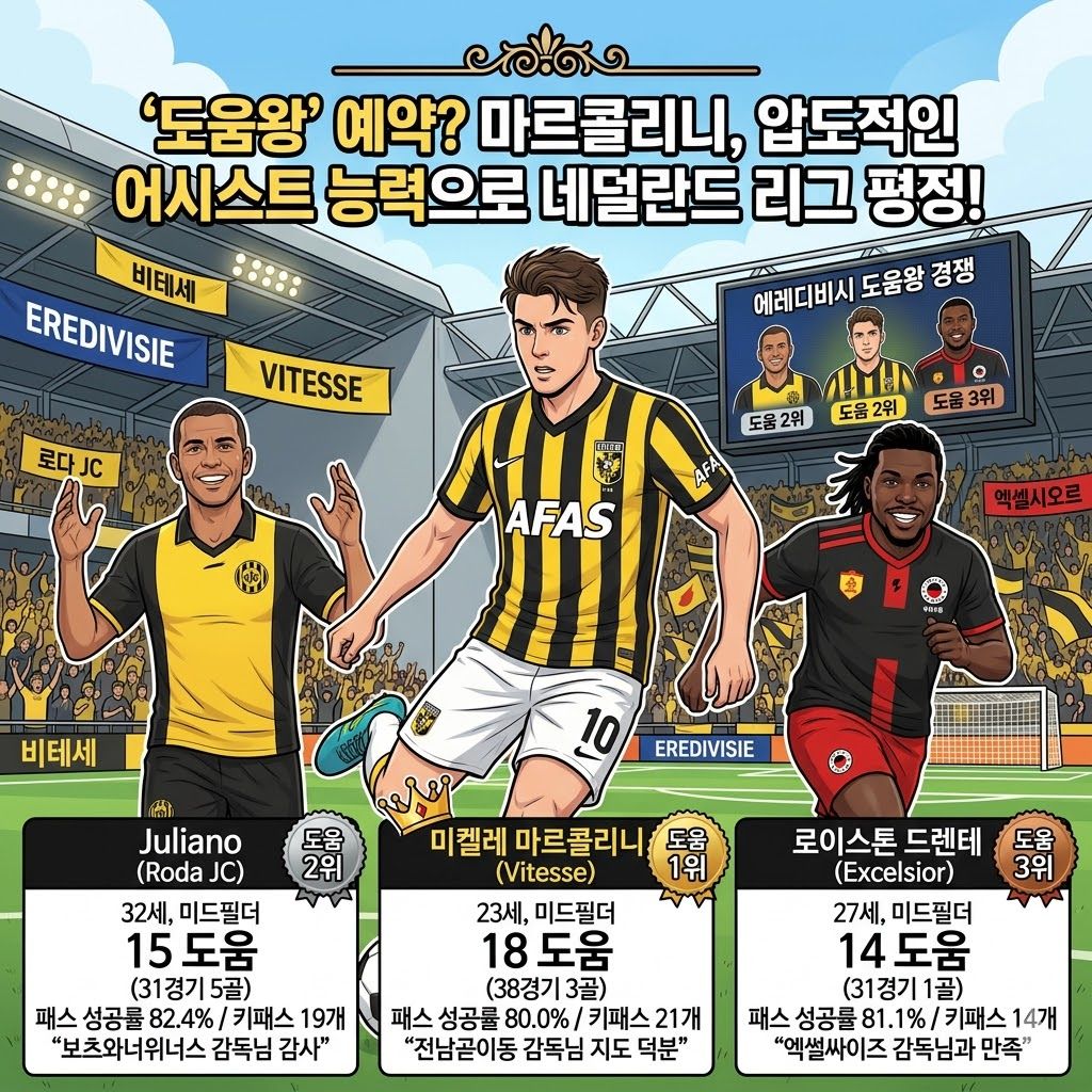 미켈레 마르콜리니 도움왕 등극 네덜란드 리그 폭격마